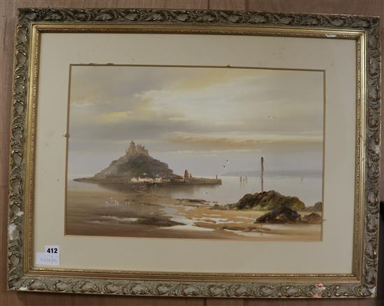 English School, watercolour, View of St Michaels Mount, 36 x 53cm